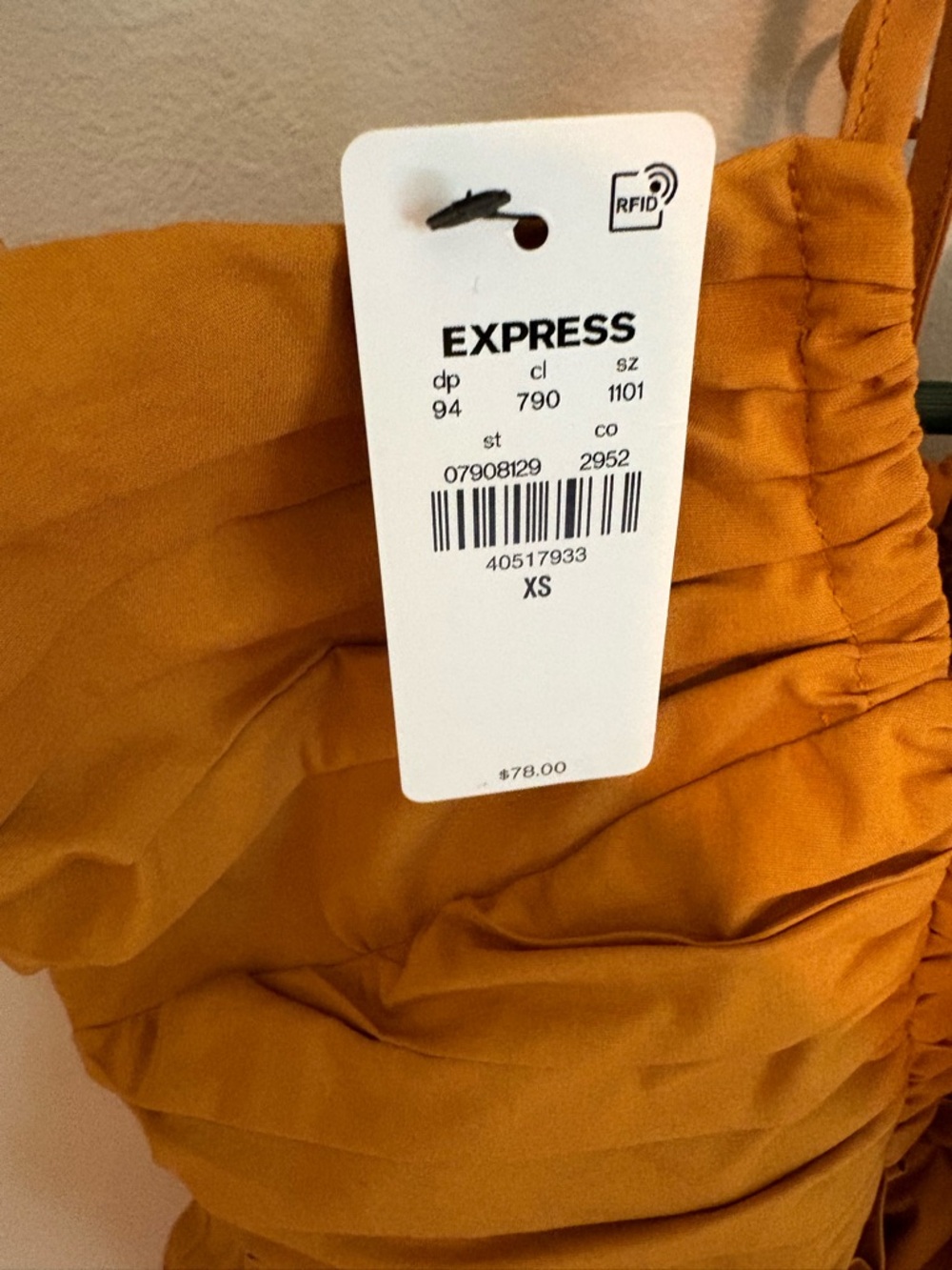 Express Mustard Yellow Ruffled Halter Romper - Picture 7 of 7